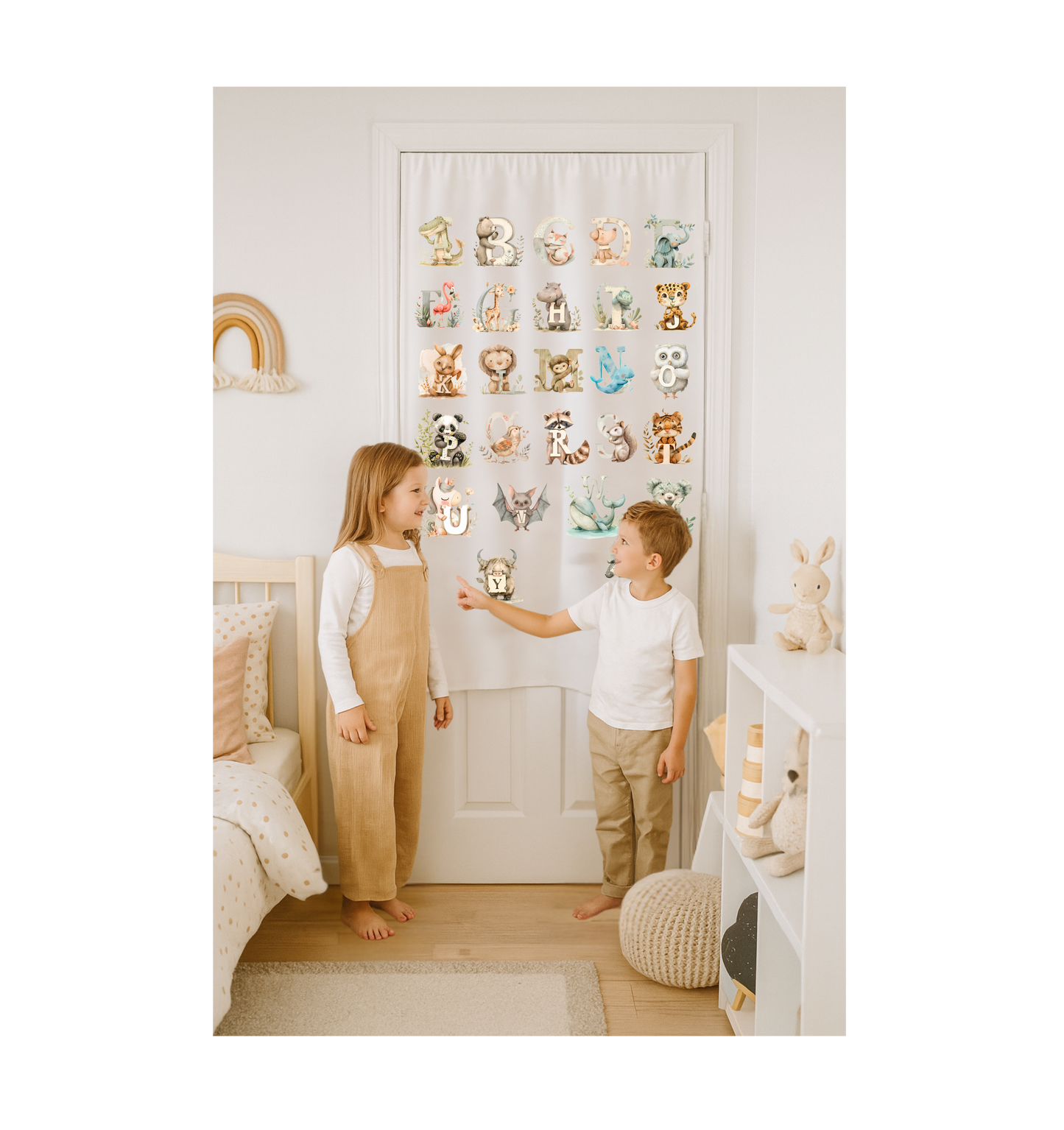 Alphabet Animals Shower Curtain – Large Educational Wall Art for Kids' Room or Bathroom Decor