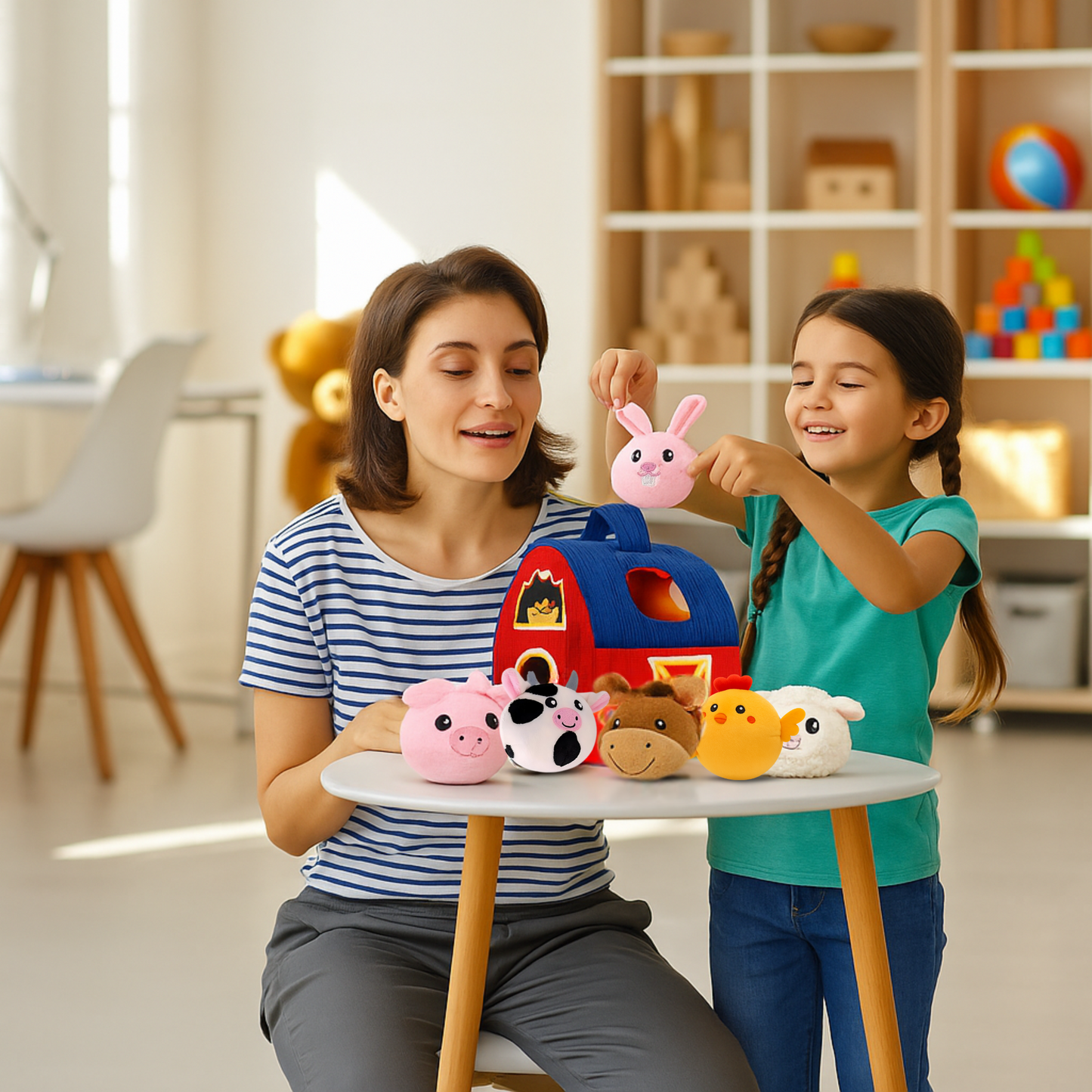 Plush Barn Sensory Toy – Montessori Farm Animals for Early Learning