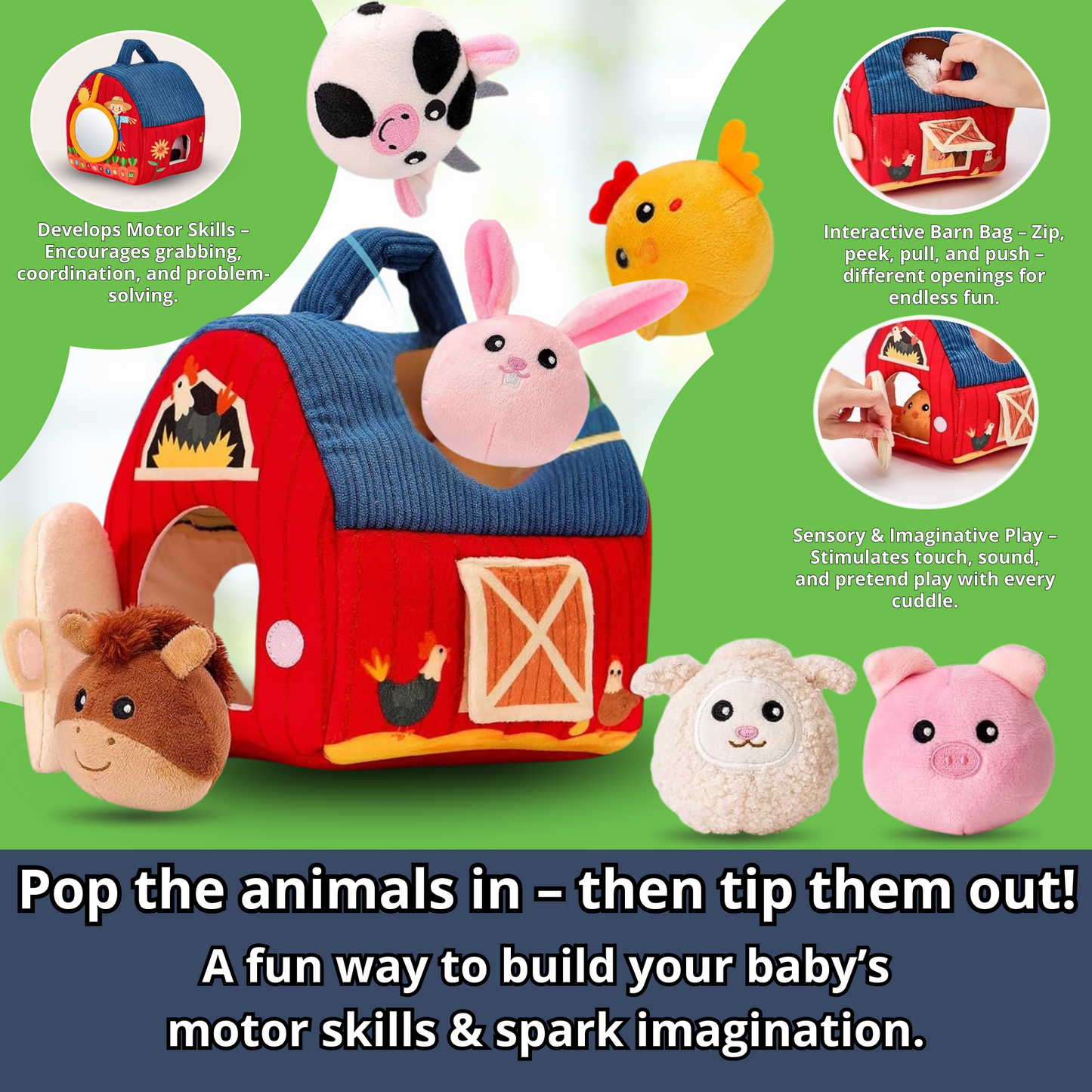 Plush Barn Sensory Toy – Montessori Farm Animals for Early Learning