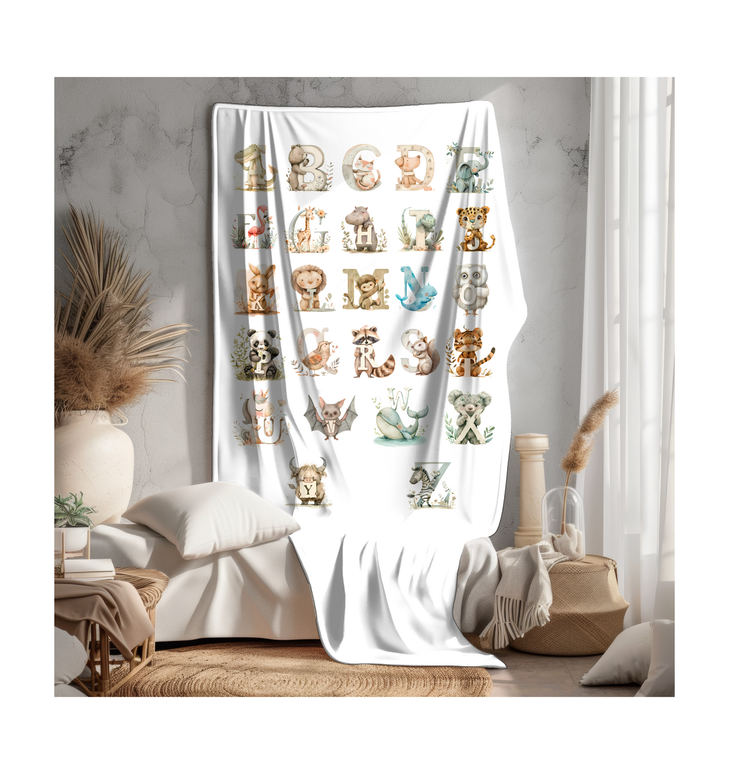 Alphabet Animals Shower Curtain – Large Educational Wall Art for Kids' Room or Bathroom Decor