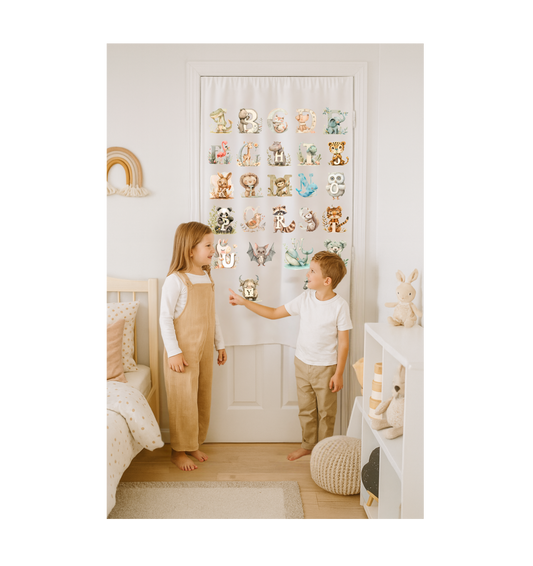 Alphabet Animals Shower Curtain – Large Educational Wall Art for Kids' Room or Bathroom Decor