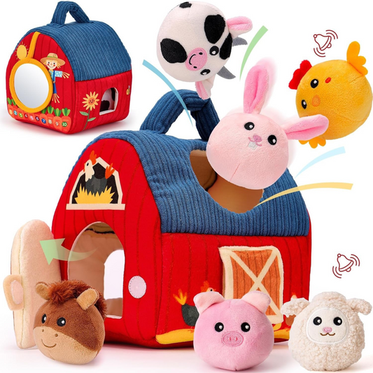 Plush Barn Sensory Toy – Montessori Farm Animals for Early Learning