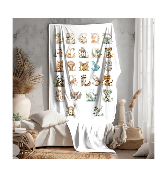 Alphabet Animals Shower Curtain – Large Educational Wall Art for Kids' Room or Bathroom Decor