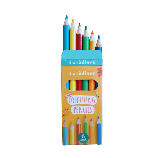 6 colouring pencils in eco-friendly box, partly pulled out to show bright colours