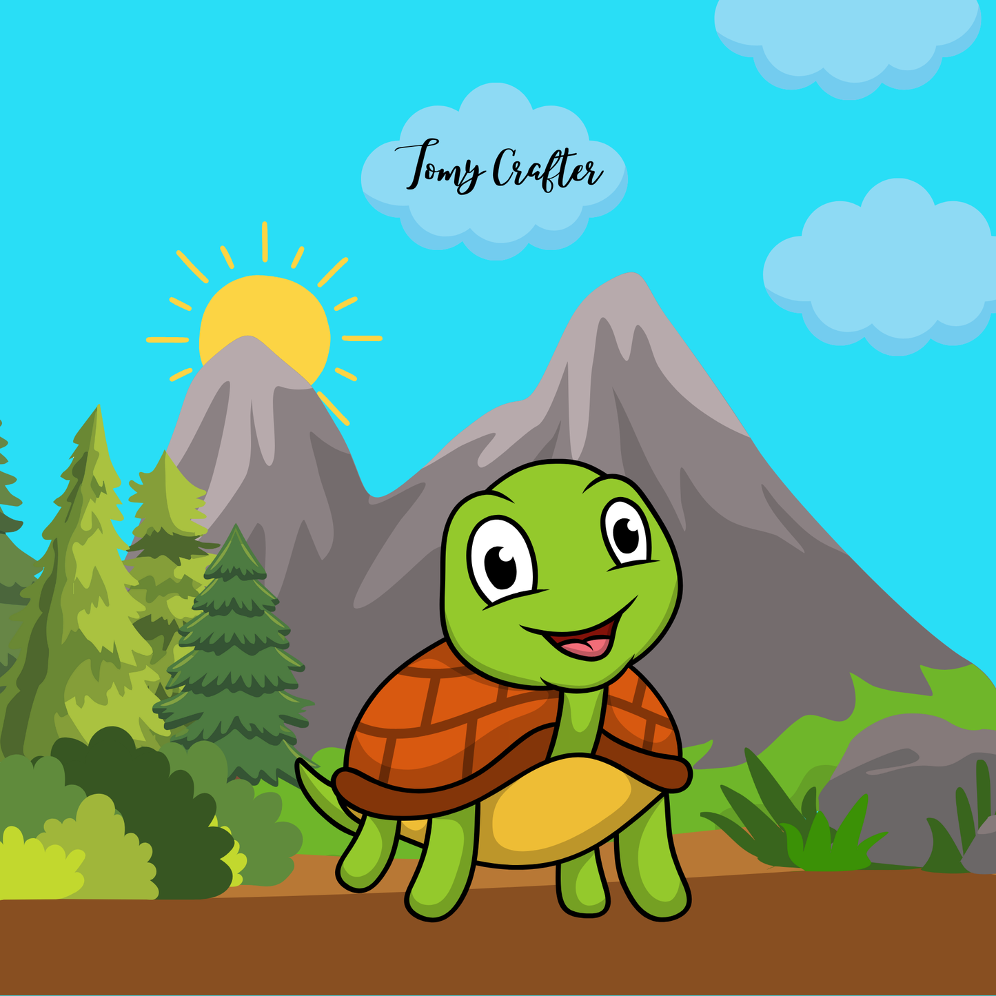 Back cover of dot markers colouring book featuring a cute cartoon turtle in a forest scene – Mamutino